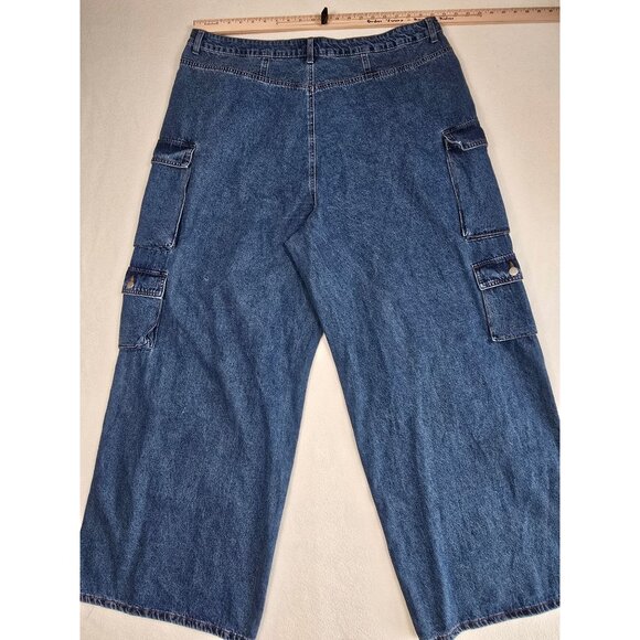 Fashion Nova Womens Blue Denim Cargo Pants Size 22 Wide Leg Baggy NEW - Picture 5 of 5